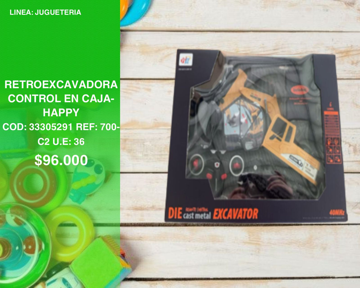 Retro excavadora control en caja